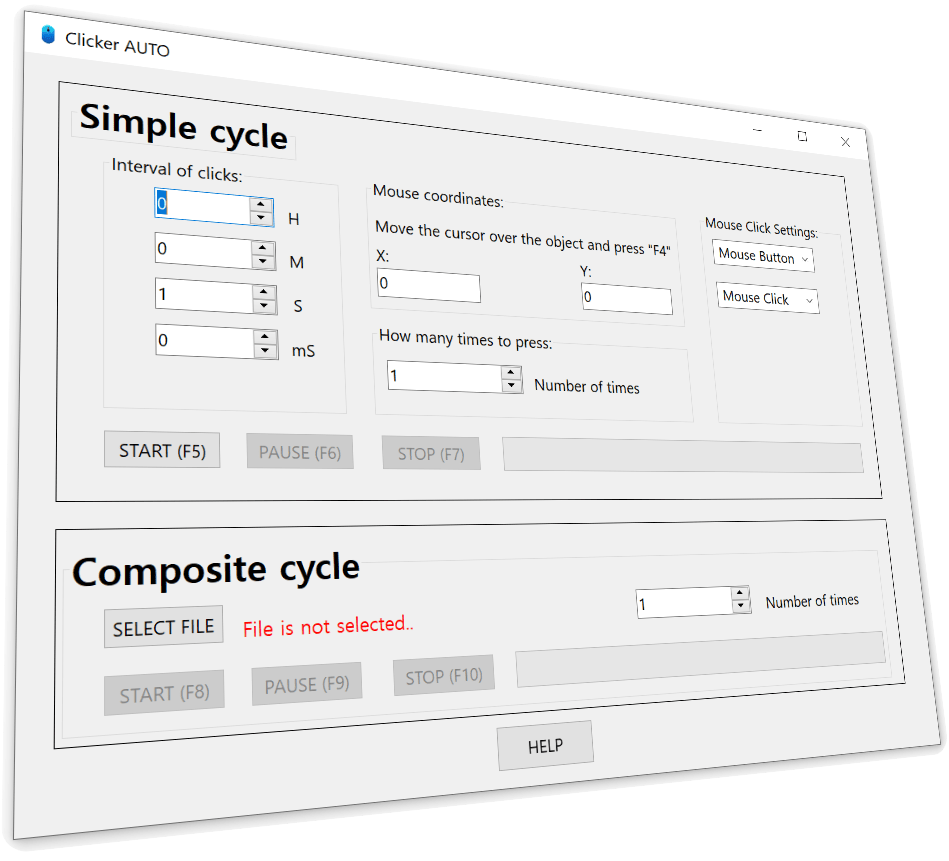 The main window of the auto clicker program